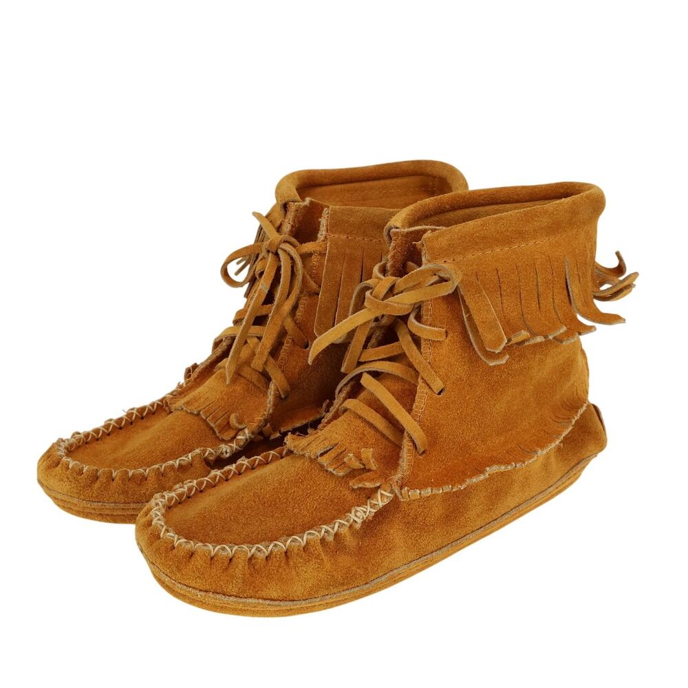 Suede Leather Fringe Ankle Moccasin Bootie Size 8 Made In Canada